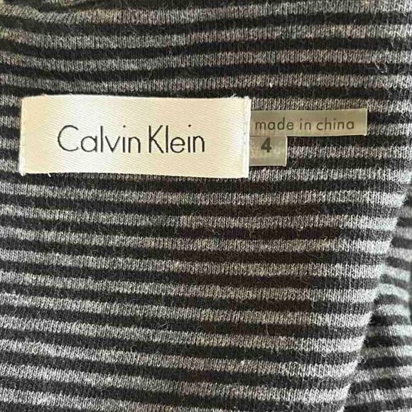 Calvin Klein Grey Striped Midi Cap Sleeve Dress Size 12 - Picture 4 of 8
